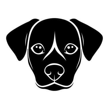 Büyük Gözlü ve Minimalist Biçimli Önde Gelen Kulaklı Bir Köpek Yüzünün Siyah ve Beyaz Çizimi