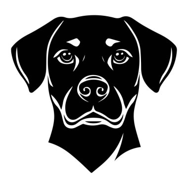 Tasarım projeleri için etkileyici gözleri ve nazik özellikleri olan siyah bir köpeğin baş siluetinin ayrıntılı çizimi