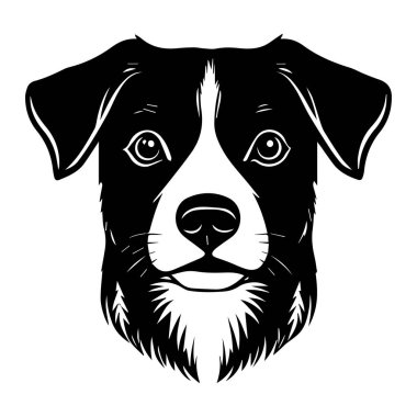 İfade Eden Gözler ve Ayrıntılı Kürk Tasarımlı Bir Köpek Başı 'nın Siyah ve Beyaz Çizimi