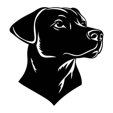 Güçlü bir profili olan siyah köpek silueti, logolar, çizimler ve sanatsal tasarımlar için uygun.