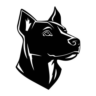 Zarif siyah köpek silueti portresi ve sanatsal tasvir için ayrıntılı çizgiler.