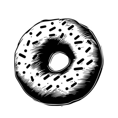 Serpiştirilmiş ve Detaylı Dokuları olan Yuvarlak Donutun El Çizimi Çizimi