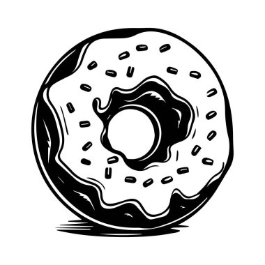 Gıda temalı projeler ve yayınlar için uygun serpiştirilmiş el yapımı siyah beyaz çörek çizimi