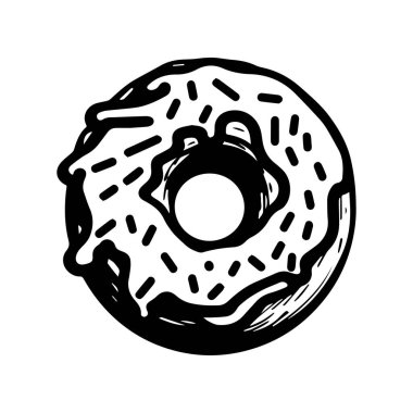 Şekerli ve şekerli dairesel bir çöreğin elle çizilmiş çizimi, yemek tasarımı için mükemmel.