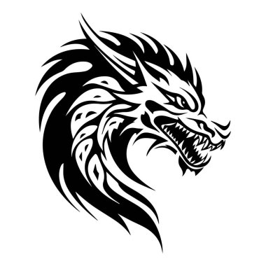 Kara Mürekkepli Ejderha Başının Vahşi Dövme Tasarımı Karmaşık Kabile Kalıpları ve Detayları