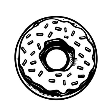 Yemek ve tatlı kavramları için serpiştirilmiş lezzetli bir çöreğin el çizimi.