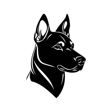 Köpek Kafası 'nın Siyah Silueti. İfade ve İğneli Kulaklar Hayvan Sevenler ve Hayvan Eserleri İçin İdeal