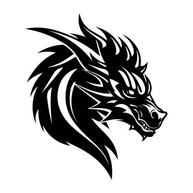 Dövme ve Grafik Kullanımı için Siyah ve Beyaz Kurt Baş Tasarımı Kalın Çizgiler ve Mükemmeller