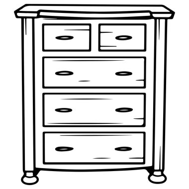 Basit Tasarımda Dört Açık ve Kapalı Çekmeceli El Çizimi Tahta Çekmeceler Çizimi