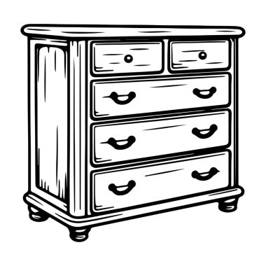 Klasik tasarım tarzında zarif düğmeleri olan dört çekmeceli el yapımı ahşap şifoniyer.