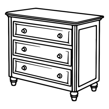 Klasik Ahşap Çekmeceler ve Zamansız Tasarım Çizimi İçin Üç Geniş Çekmeceler