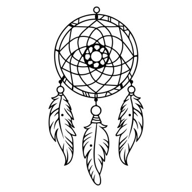 Tüyleri ve Ev Dekorasyonu ve Sanatsal Kullanımı İçin Dairesel Desenleriyle Karmaşık Rüya Yakalayıcı Tasarımı