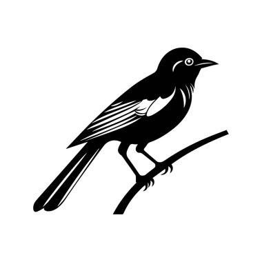 Doğadan esinlenilmiş tasarımlar için karmaşık tüy detaylarıyla bir dala tünemiş zarif bir kuş silueti.