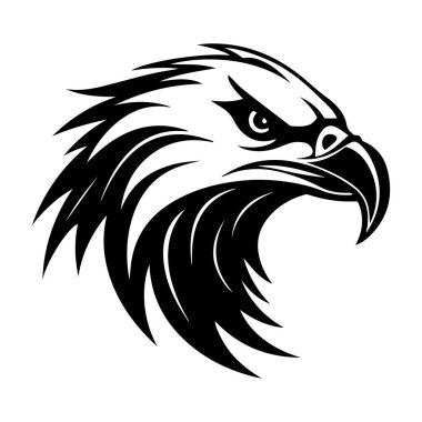 Black and White Eagle Head Illustration with Dynamic Feather Destern and Wild Expression