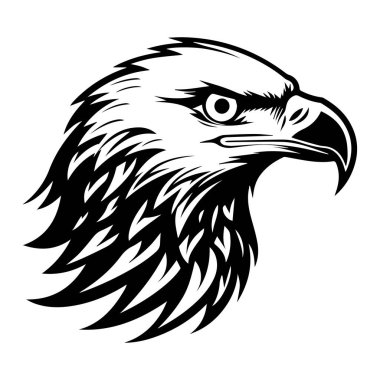 Keskin Özellikleri ve Kalın Çizgileri olan Vahşi Kartal Başının Ayrıntılı Siyah ve Beyaz ResmiName