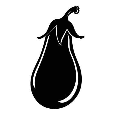 Pürüzsüz Kavisli ve Zarif Tasarımlı Tek Patlıcan Şeklinin Minimalist Siyah ve Beyaz Çizimi