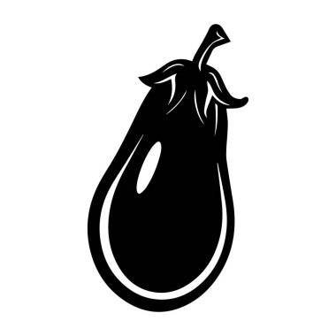 Mutfak ve Organik Gıda Tasarımları İçin Patlıcan Sebzesinin Siyah ve Beyaz Silüeti