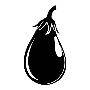 Yumuşak Kıvrımlı Tek Bir Patlıcan 'ın Siyah Silueti ve Mutfak ve Bahçe Teması İçin Aerodinamik Şekil