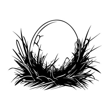 Siyah ve Beyaz Çimen ve Yeşilliklerle çevrili Boş Sepetin Karmaşık Çizimi