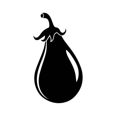 Basit Tasarım Biçiminde Tek Patlıcan Sebzesinin Minimalist Siyah ve Beyaz İllüstrasyonu