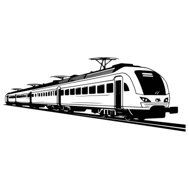 Demiryollarında Temiz Bir Gökyüzü Arkaplanı Olan Modern Elektrikli Trenin Siyah ve Beyaz Görünümü