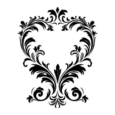 Zarif Temalar İçin Siyah ve Beyaz Eğriler ve Karmaşık Girdaplarla Süslemeli Kalp Şeklinde Çiçek Tasarımı