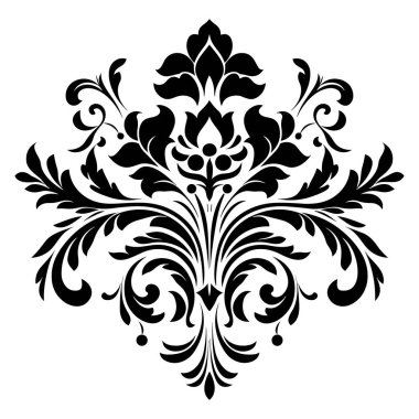 Antika veya Klasik Temalar İçin Karmaşık Girdap ve Tasarım Elementleri ile Zarif Siyah Çiçek Süslemesi