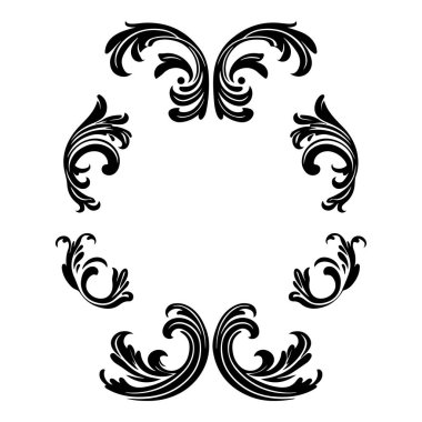 Siyah ve Beyaz Sanatsal Projeler Dekoratif Çiçek Girdap Çerçeve Tasarımı