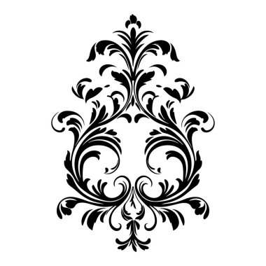 Girdap ve Yapraklar Zarif Siyah Siluette Karışık Vintage Çiçek Tasarımı