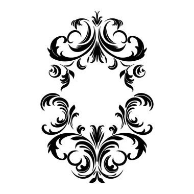 Dekoratif Büyüler ve Tasarım Projeleri için Zarif Eğrilerle Siyah Süslü Vintage Çerçevesi