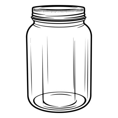 Kapaklı boş cam kavanoz çizimi, yiyecek depolama ve çeşitli yaratıcı kullanımlar için uygun