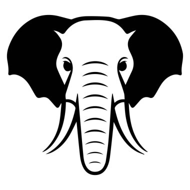 Siyah ve Beyaz Biçimli Fil Başlı Silüet Doğa Koruma Teması ve Tasarım Projeleri Sanatı