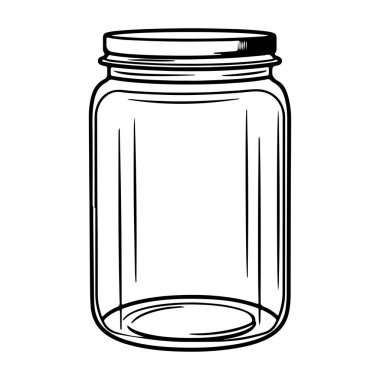 Boş Cam Kavanoz Siyah ve Beyaz Taslak Taslak Projeleri Depolama, Korunma ya da Tasarım Biçimi Doldurulmuş