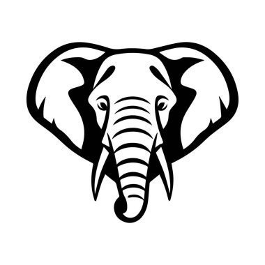 Siyah-beyaz bir fil kafasının detaylı çizimi, belirgin özellikler ve desenler sergiliyor.
