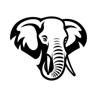 Yaratıcı tasarımlar için detaylı özellikleri ve güçlü çizgileri olan bir fil kafasının zarif siyah beyaz çizimi.