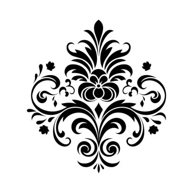 Dekoratif Tasarımlar İçin Karmaşık Girdap ve Eğrilerle Zarif Siyah Çiçek Süslemesi