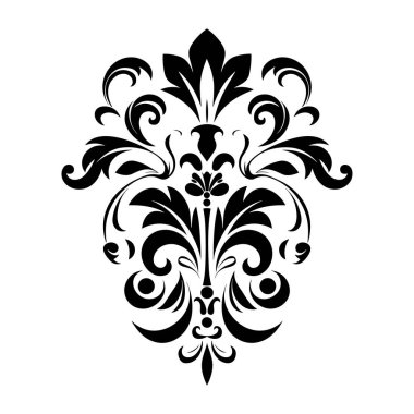 Eğri Yaprakları ve Klasik Estetik Dekoratif Örnekleri ile Zarif Siyah Çiçek Süsleme Tasarımı