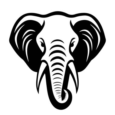 Karmaşık Özellikleri ve Güçlü İfadesi Olan Bir Fil Başının Detaylı Tek Renkli Çizimi