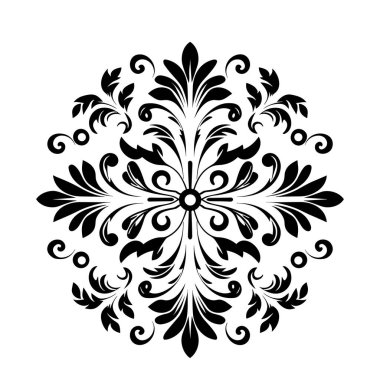 Zarif Girdap ve Dekoratif Amaçlar İçin Yaprak Örnekleri içeren Karmaşık Kara Kabartma Tasarımı