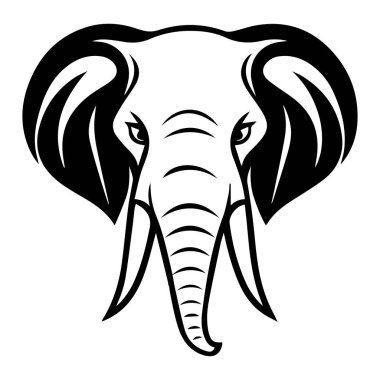 Ayrıntılı Özellikleri ve Yaratıcı Projeler İçin Zarif Çizgileri olan Resimli Siyah ve Beyaz Fil Başı Tasarımı