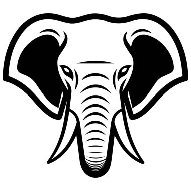 Ayrıntılı Özellikleri ve Grafik Tasarım Kullanımı için Kalın Çizgileriyle Tek Renkli Fil Başlı Görüntü