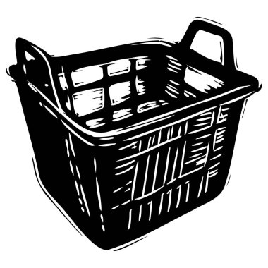 Alışveriş ve perakende kavramları için boş bir alışveriş sepetinin el çizimi.