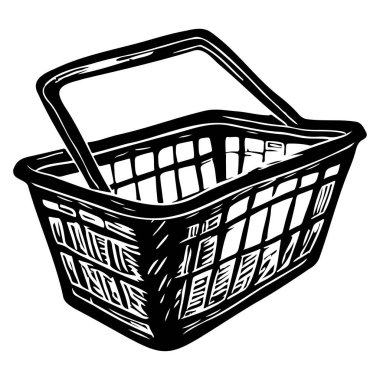 Market ve Market Kullanımı İçin Bir Alışveriş Sepeti El Çizimi Çizimi Siyah ve Beyaz Biçimli