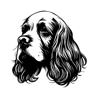 Akan Kürk ve İfade Edici Özelliklere sahip Bir Köpek Başı Sanatsal Siyah ve Beyaz Çizimi