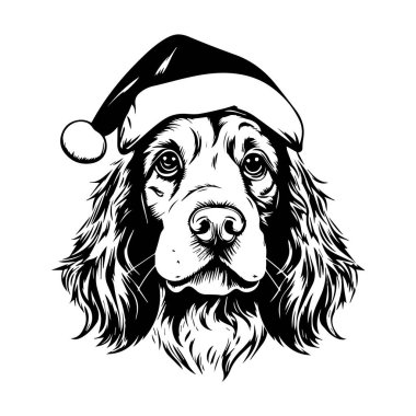 Klasik Sanatsal Sanatta Noel Şapkalı Sevimli Köpek Bayram Kutlamaları ve Şenlik Teması İçin Mükemmel