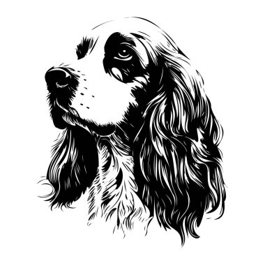 Klasik Siyah ve Beyaz Tasarım 'da ince çizgiler ve dokular içeren görkemli bir köpeğin ayrıntılı tasviri