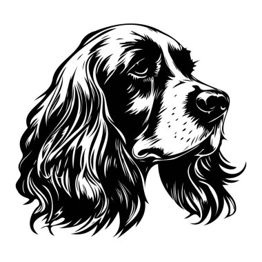 İfade Edici Özellikleri ve Akan Kürklü Bir Köpek Başının Detaylı Çizgi Sanat İllüstrasyonu