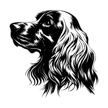 Akan Kürk ve İfade Eden Gözlü Köpek Başı Profili 'nin Zarif Siyah ve Beyaz Çizimi