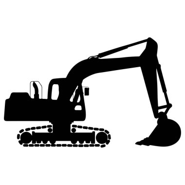 İnşaat ve ağır ekipman kullanımını temsil eden bir kazıcı makinesinin siyah silueti