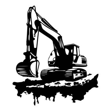 Kazıcı 'nın Ağır Makineler ve Toprak Taşıma Alanındaki Kazı Alanını Siyah ve Beyaz Resmetmesi